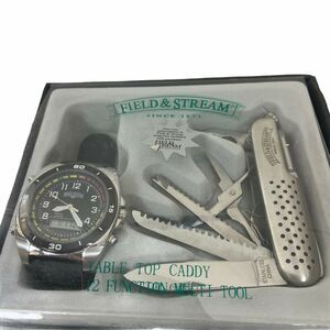 Field & Stream Watch Gift Set  Black Leather 12 Function Multi Tool Steel in Box